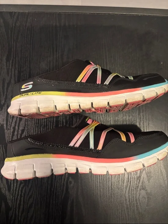 Skechers Black Slip-On Athletic Sneakers with Pastel Rainbow Straps - Picture 5 of 6